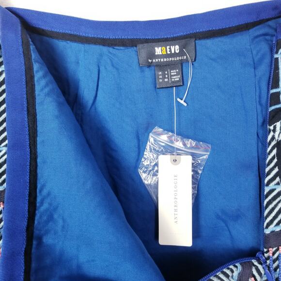 NWT Anthropologie Maeve Beaded Fringe Mini Skirt in Blue Motif - Size 0 - Picture 7 of 8